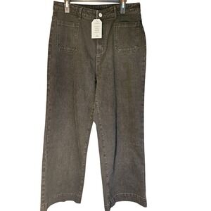 NWT Nimin Wide Leg Black Denim Jeans Size Large High Rise Utility Pockets